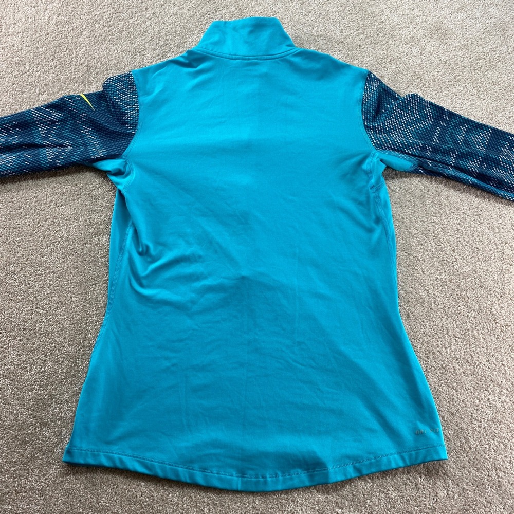 Nike Pro Dri-FIT Quarter Zip Womens Large Teal Patterned‎ Sleeve Athletic Top - Picture 8 of 10